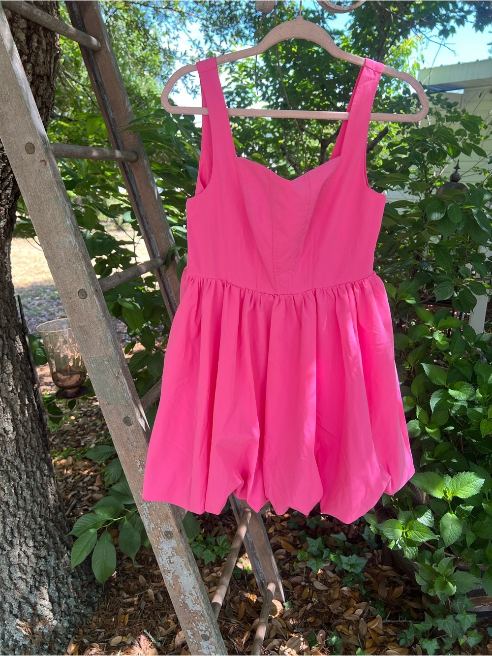 Bright Pink Sleeveless Bubble Hem Dress